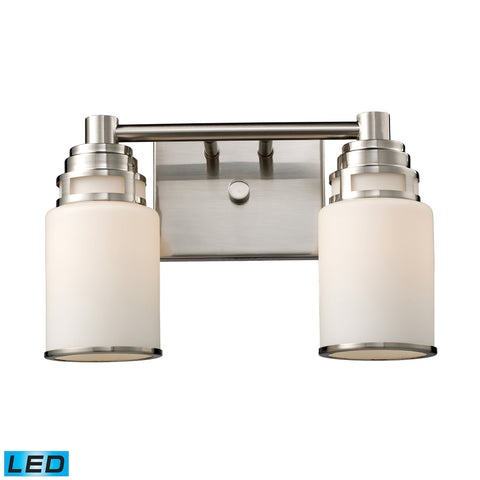 Bryant 2-Light Vanity In Satin Nickel - LED, 800 Lumens (1600 Lumens Total) With Full Scale Dimming Range, 60 Watt (120 Watt Total)Equivalent , 120V Replaceable LED Bulb Included