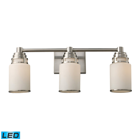 Bryant 3-Light Vanity In Satin Nickel - LED, 800 Lumens (2400 Lumens Total) With Full Scale Dimming Range, 60 Watt (180 Watt Total)Equivalent , 120V Replaceable LED Bulb Included