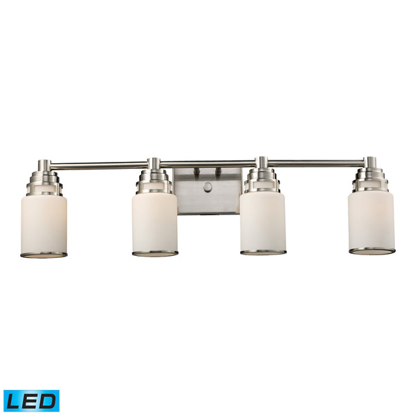 Bryant 4-Light Vanity In Satin Nickel - LED, 800 Lumens (3200 Lumens Total) With Full Scale Dimming Range, 60 Watt (240 Watt Total)Equivalent , 120V Replaceable LED Bulb Included