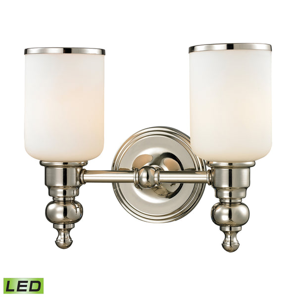 Bristol Collection 2 light bath in Polished Nickel -  LED, 800 Lumens (1600 Lumens Total) With Full Scale Dimming Range, 60 Watt (120 Watt Total)Equivalent , 120V Replaceable LED Bulb Included