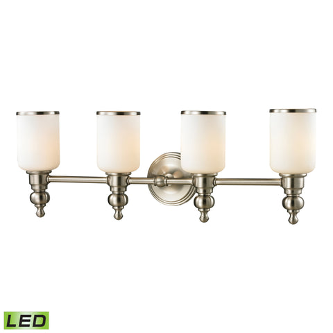 Bristol Collection 4 light bath in Brushed Nickel - LED, 800 Lumens (3200 Lumens Total) With Full Scale Dimming Range, 60 Watt (240 Watt Total)Equivalent , 120V Replaceable LED Bulb Included.