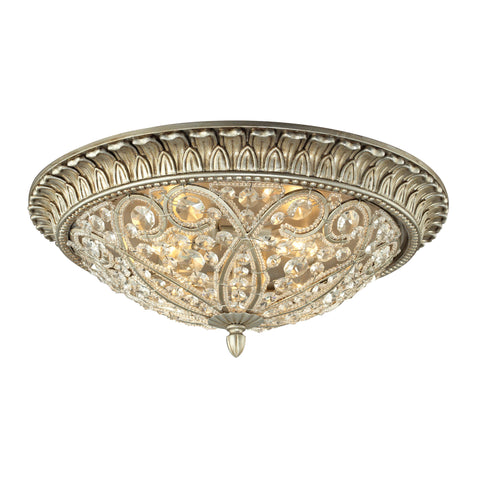 Andalusia Collection 3 light flush mount in Aged Silver