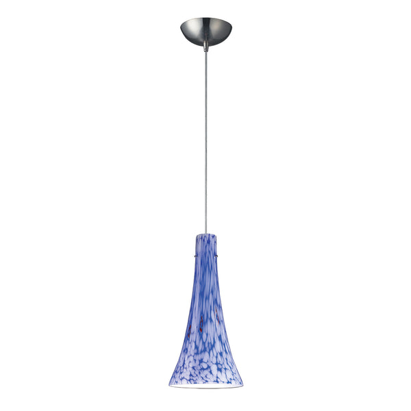 1 Light Pendant In Satin Nickel And Starlight Blue Glass