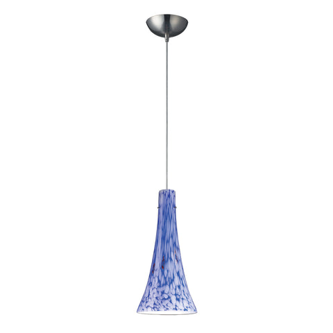 1 Light Pendant In Satin Nickel And Starlight Blue Glass