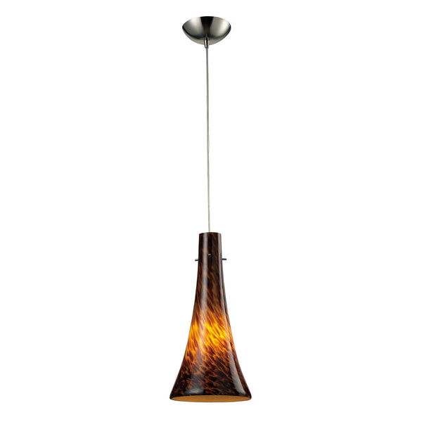 1 Light Pendant In Satin Nickel And Espresso Glass