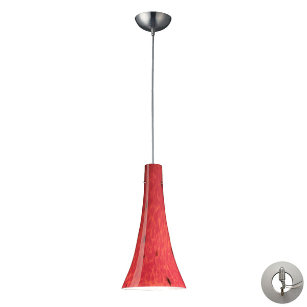 1 Light Pendant In Satin Nickel And Fire Red Glass Includes An Adapter Kit To Allow For Easy Conversion Of A Recessed Light To A Pendant
