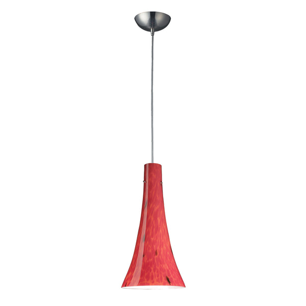 1 Light Pendant In Satin Nickel And Fire Red Glass