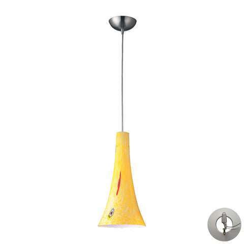 1 Light Pendant In Satin Nickel And Yellow Blaze Glass Includes An Adapter Kit To Allow For Easy Conversion Of A Recessed Light To A Pendant