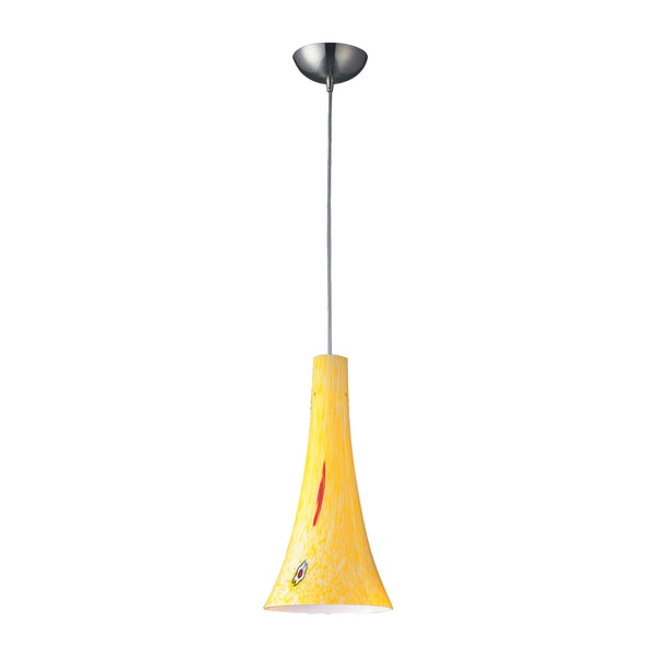 1 Light Pendant In Satin Nickel And Yellow Blaze Glass