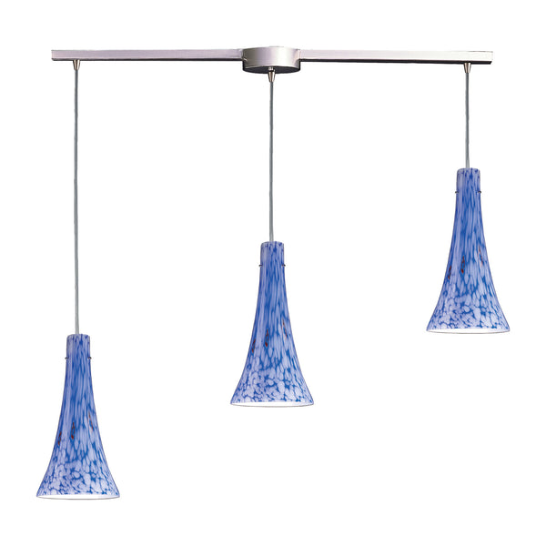 3 Light Pendant In Satin Nickel And Starlight Blue Glass