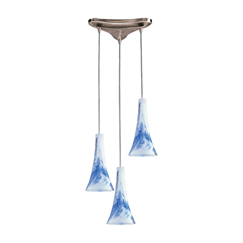 3 Light Pendant In Satin Nickel And Mountain Glass