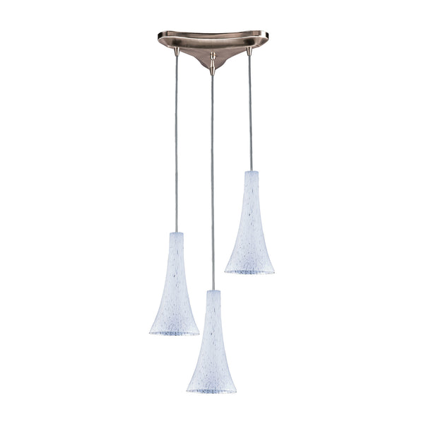 3 Light Pendant In Satin Nickel And Show White Glass