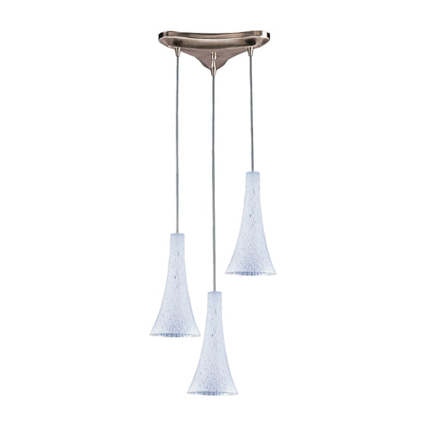 3 Light Pendant In Satin Nickel And Show White Glass