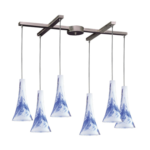 6 Light Pendant In Satin Nickel And Mountain Glass