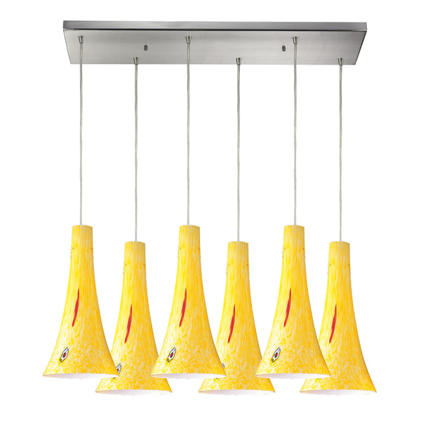 Tromba 6 Light Pendant In Satin Nickel