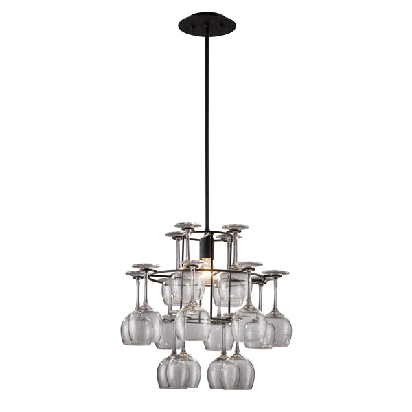 Vintage 1-Light Chandelier In Dark Rust With Glass