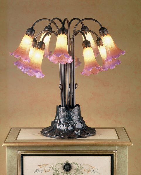 22"H Amber/Purple Pond Lily 10 Lt Table Lamp