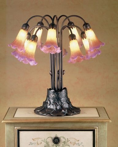 22"H Amber/Purple Pond Lily 10 Lt Table Lamp