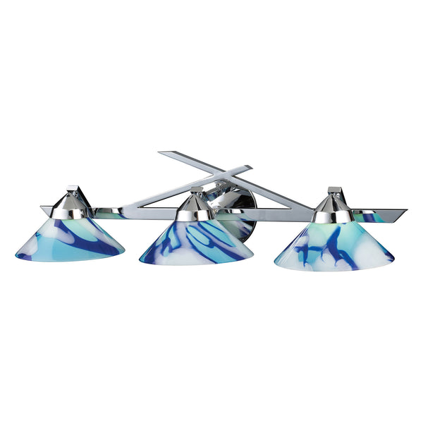 3 Light Wall Bracket In Polished Chrome And Carribean Glass