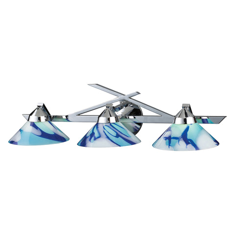 3 Light Wall Bracket In Polished Chrome And Carribean Glass