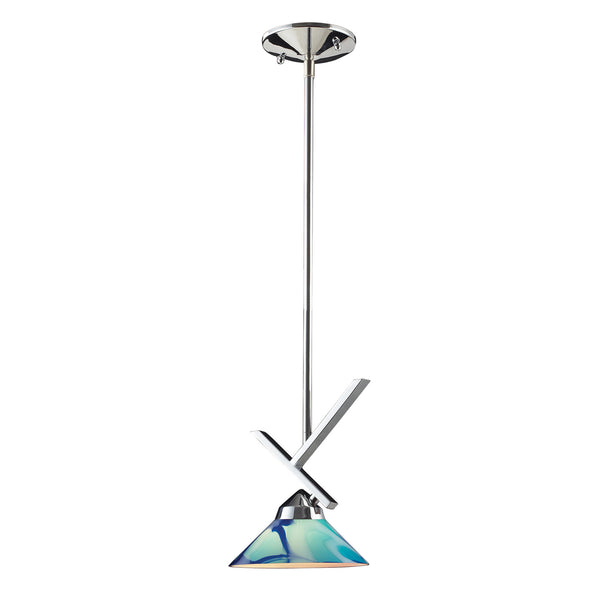 1 Light Pendant In Polished Chrome And Carribean Glass