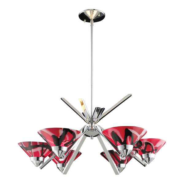 6 Light Chandelier In Polished Chrome And Mars Glass