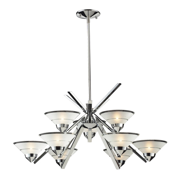 9 Light Chandelier In Polished Chrome And Etched Clear Glass