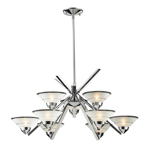 9 Light Chandelier In Polished Chrome And Etched Clear Glass