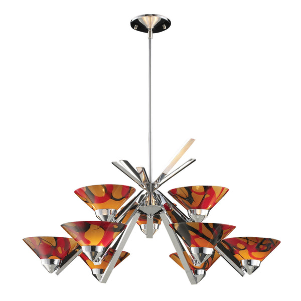 9 Light Chandelier In Polished Chrome And Jasper Glass