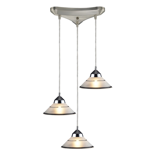 3 Light Pendant In Polished Chrome And Etched Clear Glass