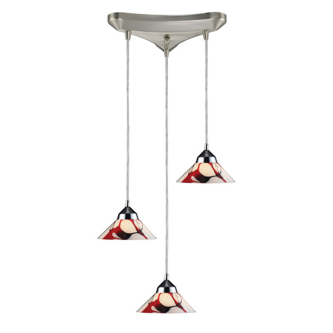 3 Light Pendant In Polished Chrome And Creme White Glass