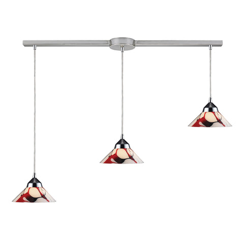 3 Light Pendant In Polished Chrome And Creme White Glass