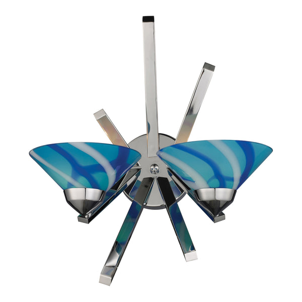 2 Light Sconce In Polished Chrome And Carribean Glass