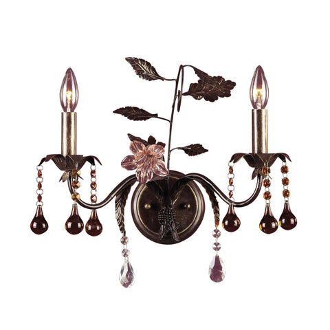 2 Light Wall Bracket In Deep Rust And Hand Blown Florets