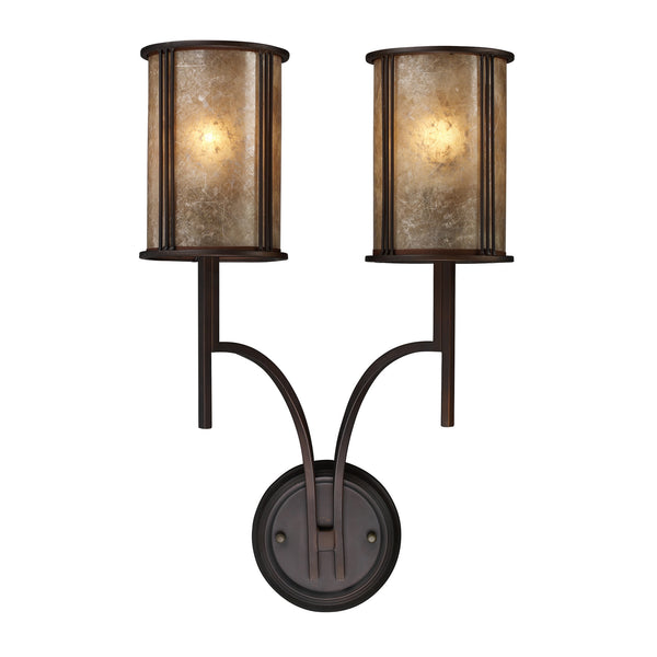 Barringer 2-Light Sconce In Aged Bronze And Tan Mica Shades