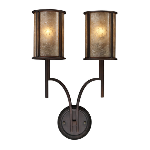 Barringer 2-Light Sconce In Aged Bronze And Tan Mica Shades