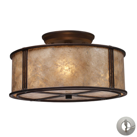 Barringer 3-Light Semi-Flush In Aged Bronze And Tan Mica Shade Includes An Adapter Kit To Allow For Easy Conversion Of A Recessed Light To A Semi Flush