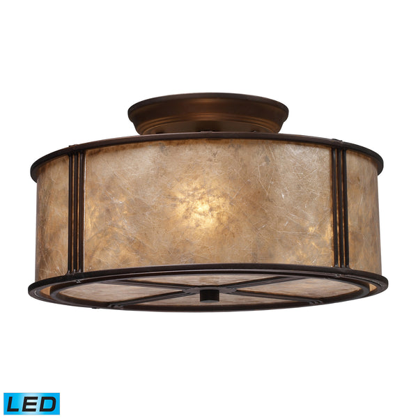 Barringer 3-Light Semi-Flush In Aged Bronze And Tan Mica Shade - LED, 800 Lumens (2400 Lumens Total) With Full Scale Dimming Range, 60 Watt (180 Watt Total)Equivalent , 120V Replaceable LED Bulb Included