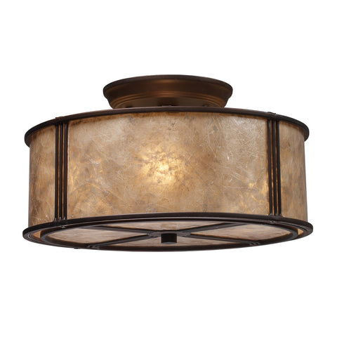 Barringer 3-Light Semi-Flush In Aged Bronze And Tan Mica Shade