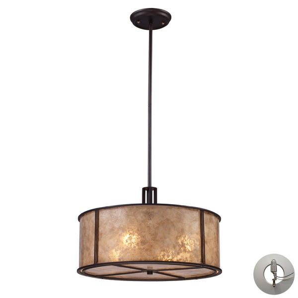 Barringer 4-Light Pendant In Aged Bronze And Tan Mica Shade Includes An Adapter Kit To Allow For Easy Conversion Of A Recessed Light To A Pendant