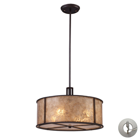 Barringer 4-Light Pendant In Aged Bronze And Tan Mica Shade Includes An Adapter Kit To Allow For Easy Conversion Of A Recessed Light To A Pendant