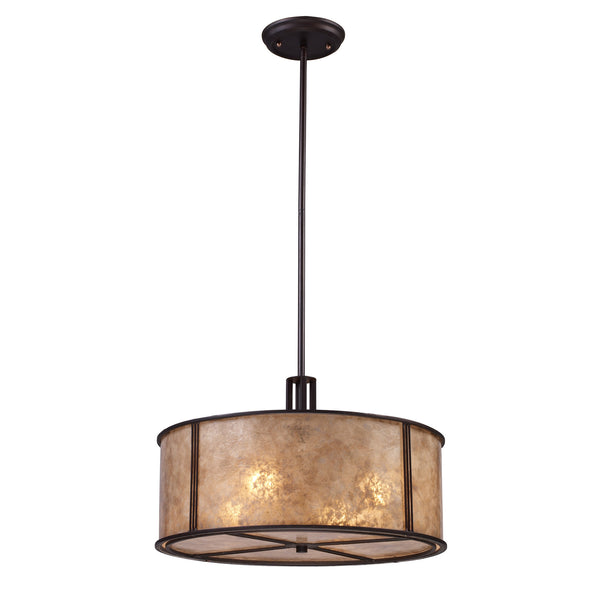 Barringer 4-Light Pendant In Aged Bronze And Tan Mica Shade