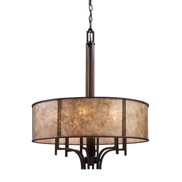 Barringer 6-Light Pendelier In Aged Bronze And Tan Mica Shade