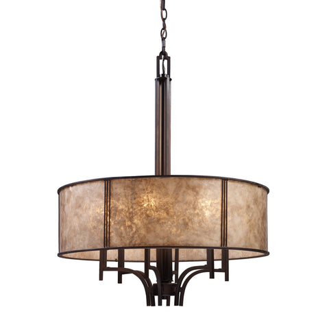 Barringer 6-Light Pendelier In Aged Bronze And Tan Mica Shade