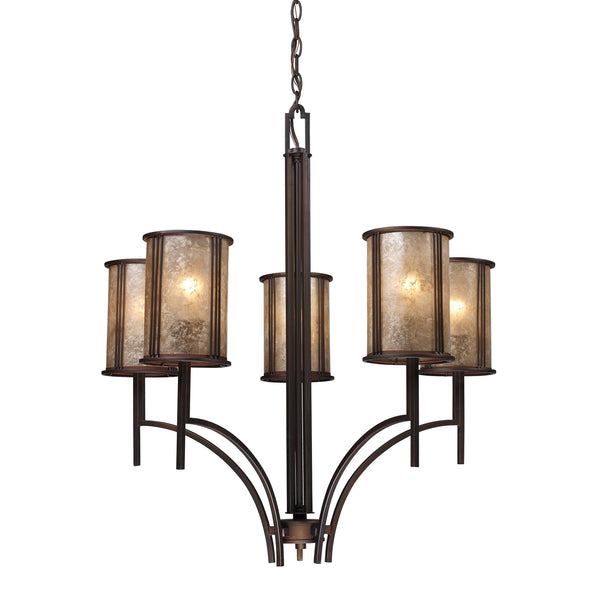Barringer 5-Light Chandelier In Aged Bronze And Tan Mica Shades
