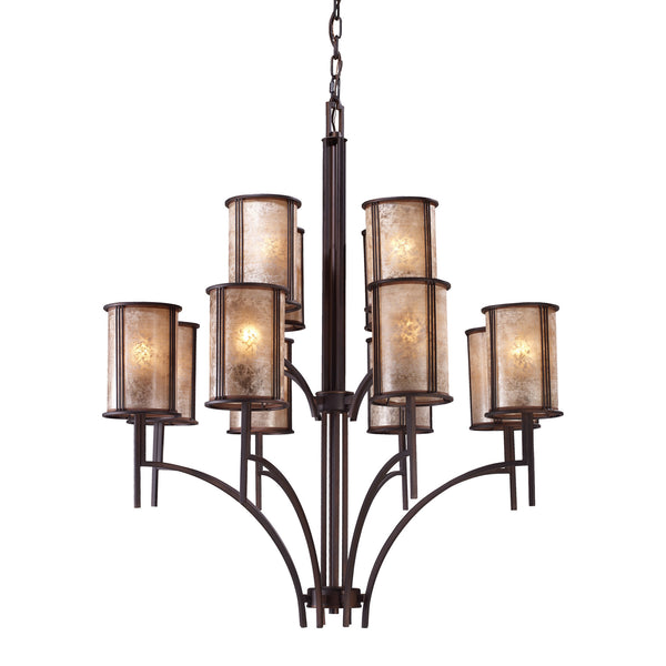 Barringer 8+4 Light Chandelier In Aged Bronze And Tan Mica Shades
