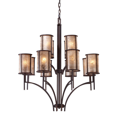 Barringer 8+4 Light Chandelier In Aged Bronze And Tan Mica Shades