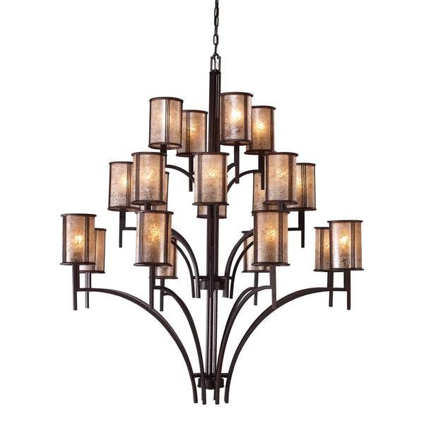 Barringer 8+8+4 Light Chandelier In Aged Bronze And Tan Mica Shades