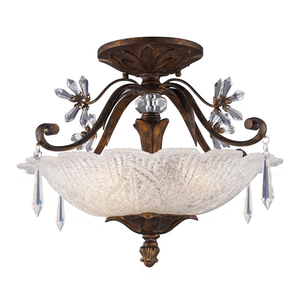 3 Light Semi-Flush In Burnt Bronze