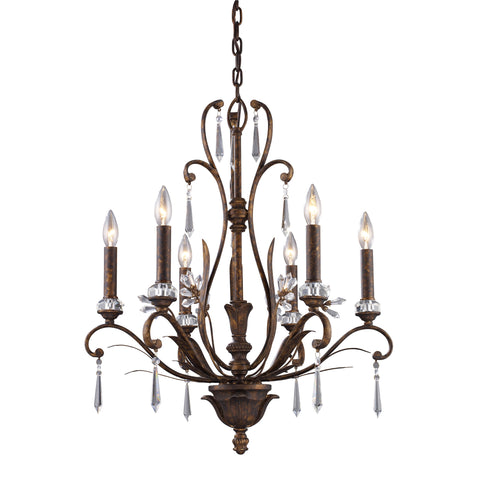 6 Light Chandelier In Burnt Bronze